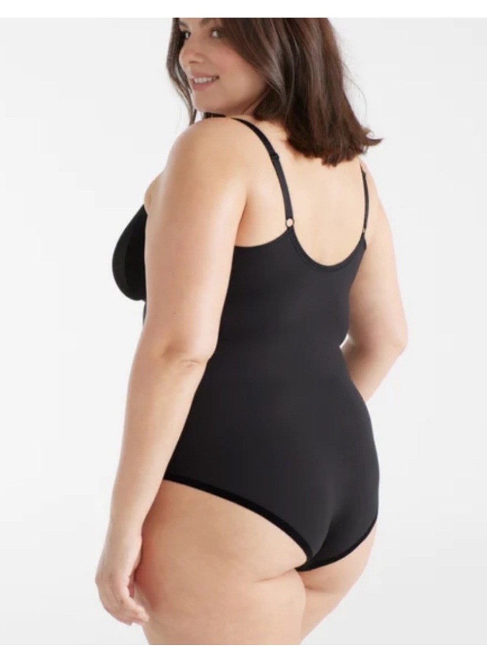 Ashley Graham x Knix Black One-Piece Deep V-Neck Mesh Bodysuit - Picture 3 of 12